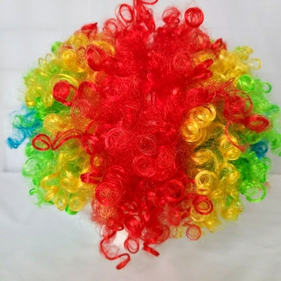 Party Clown Rainbow Curly Wig Child Size Halloween Costume Accessory Funny Nose - Picture 4 of 9